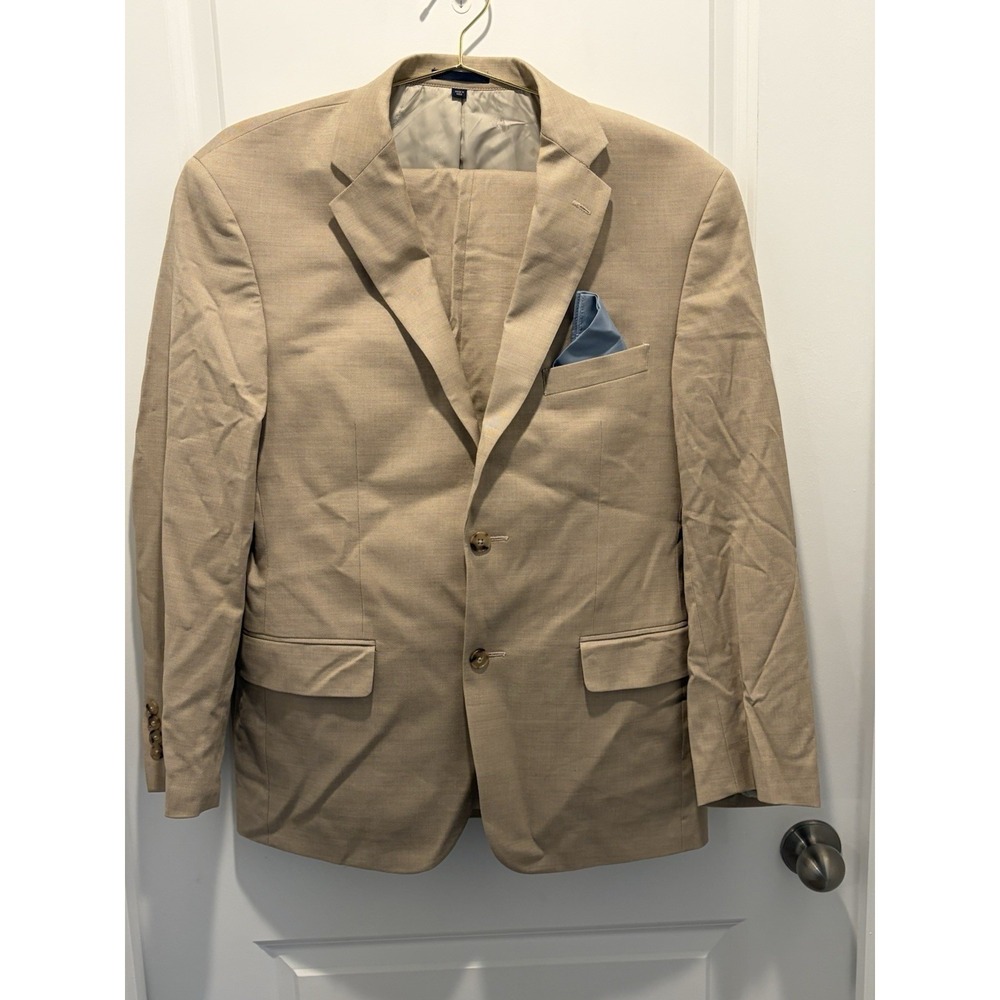Jos A Bank Mens 2 Piece Suit Tan 1905 Cotton Spandex 40R / 34 Waist